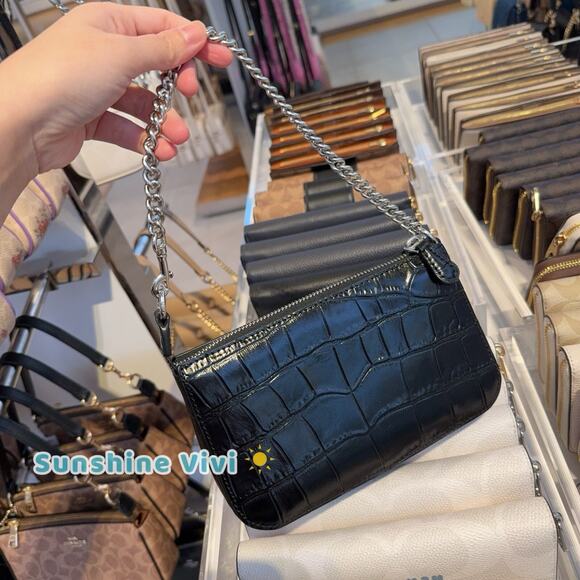 NWT Coach Nolita 19 CN382 Crocodile-embossed leather Silver/Black - Picture 3 of 8